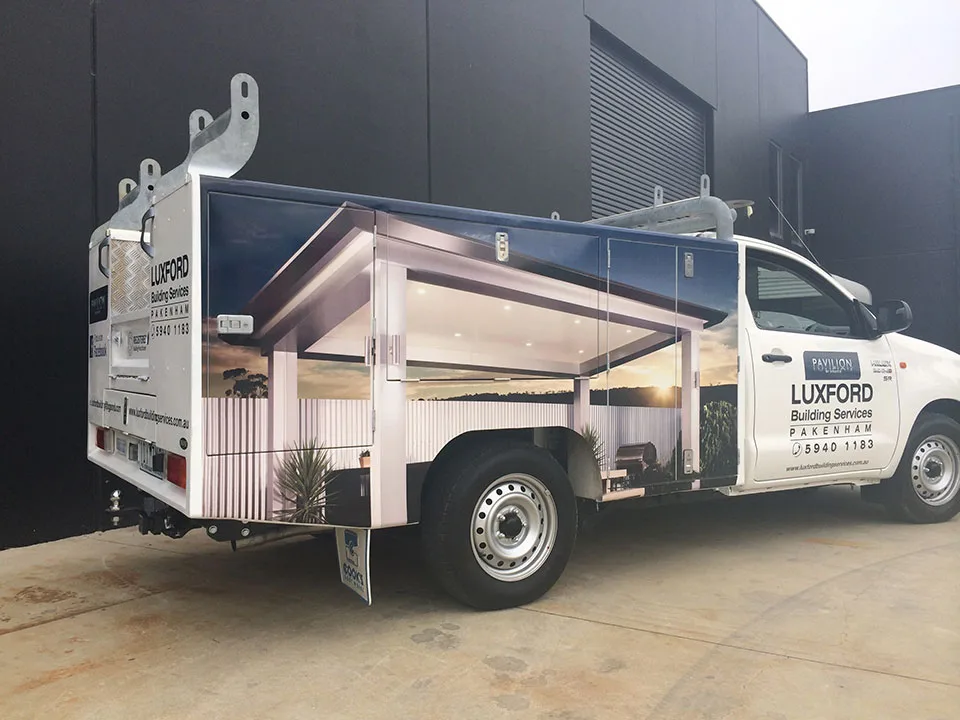 luxford-building-ute-toolbox Professional Trade Vehicle Signage | BENHER Melbourne - BENHER