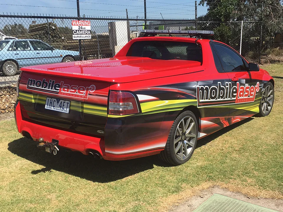 mobile-laser-ute-partial-warp-2 Professional Trade Vehicle Signage | BENHER Melbourne - BENHER